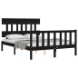 vidaXL Estructura cama de matrimonio con cabecero madera maciza negra vidaXL Estructura cama de matrimonio con cabecero madera maciza negra