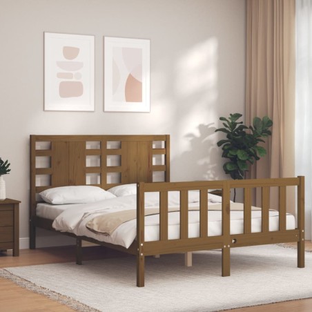 vidaXL Estructura de cama matrimonio con cabecero madera marrón miel