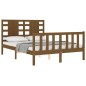 vidaXL Estructura de cama matrimonio con cabecero madera marrón miel vidaXL Estructura de cama matrimonio con cabecero madera marrón miel