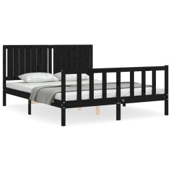 vidaXL Estructura cama de matrimonio con cabecero madera maciza negro
