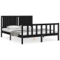 vidaXL Estructura cama de matrimonio con cabecero madera maciza negro vidaXL Estructura cama de matrimonio con cabecero madera maciza negro