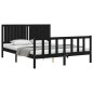 vidaXL Estructura cama de matrimonio con cabecero madera maciza negro vidaXL Estructura cama de matrimonio con cabecero madera maciza negro