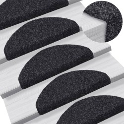 vidaXL Alfombrilla de escaleras 15 uds tela punzonada 65x21x4cm negro
