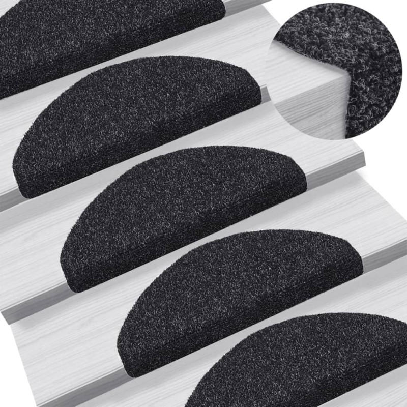 vidaXL Alfombrilla de escaleras 15 uds tela punzonada 65x21x4cm negro