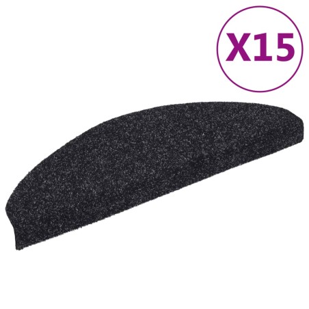 vidaXL Alfombrilla de escaleras 15 uds tela punzonada 65x21x4cm negro