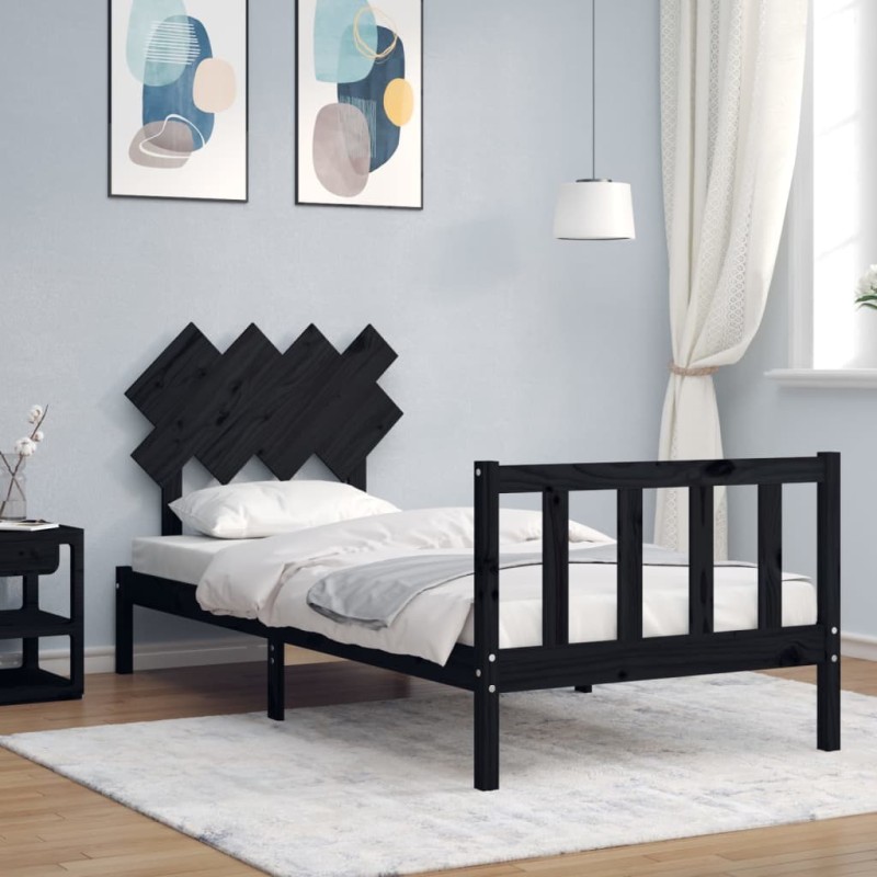 vidaXL Estructura de cama con cabecero madera maciza negro vidaXL Estructura de cama con cabecero madera maciza negro