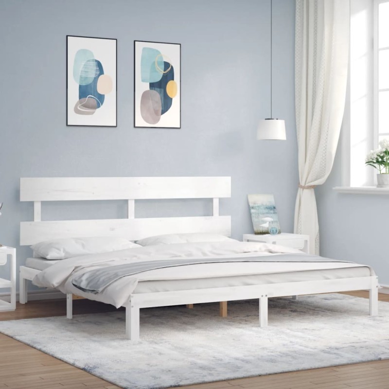 vidaXL Estructura cama de matrimonio con cabecero madera maciza blanco vidaXL Estructura cama de matrimonio con cabecero madera maciza blanco
