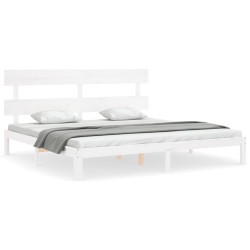 vidaXL Estructura cama de matrimonio con cabecero madera maciza blanco