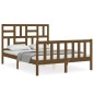 vidaXL Estructura de cama matrimonio con cabecero madera marrón miel vidaXL Estructura de cama matrimonio con cabecero madera marrón miel
