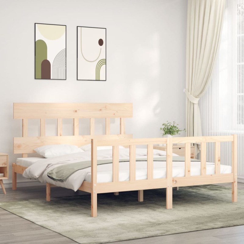 vidaXL Estructura de cama con cabecero madera maciza 160x200 cm vidaXL Estructura de cama con cabecero madera maciza 160x200 cm