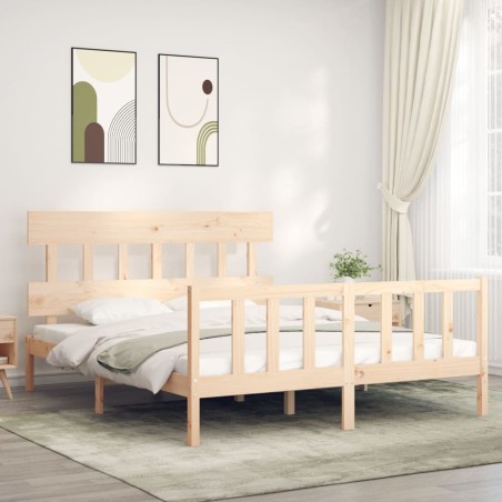 vidaXL Estructura de cama con cabecero madera maciza 160x200 cm