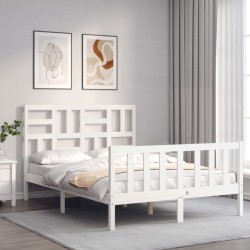 vidaXL Estructura de cama con cabecero madera maciza blanco 140x200 cm