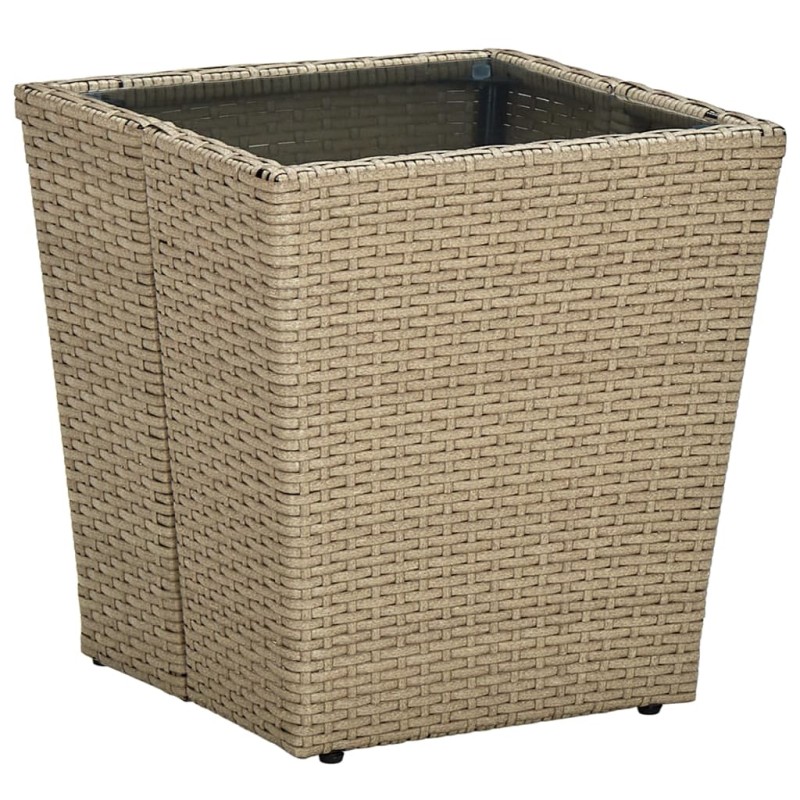 vidaXL Mesa de centro de ratán PE vidrio templado beige 41,5x41,5x44cm vidaXL Mesa de centro de ratán PE vidrio templado beige 41,5x41,5x44cm