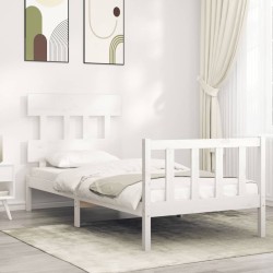 vidaXL Estructura de cama con cabecero madera maciza blanco 100x200 cm