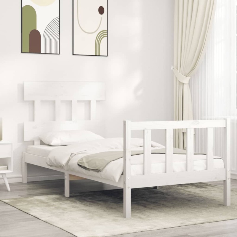 vidaXL Estructura de cama con cabecero madera maciza blanco 100x200 cm vidaXL Estructura de cama con cabecero madera maciza blanco 100x200 cm