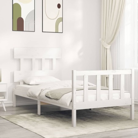vidaXL Estructura de cama con cabecero madera maciza blanco 100x200 cm