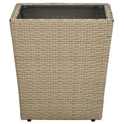 vidaXL Mesa de centro de ratán PE vidrio templado beige 41,5x41,5x44cm