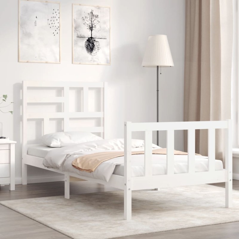 vidaXL Estructura de cama con cabecero madera maciza blanco vidaXL Estructura de cama con cabecero madera maciza blanco