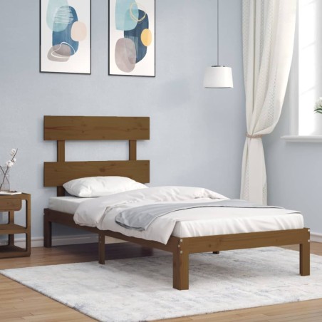 vidaXL Estructura de cama con cabecero madera maciza marrón miel