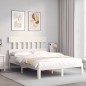vidaXL Estructura cama de matrimonio con cabecero madera maciza blanco vidaXL Estructura cama de matrimonio con cabecero madera maciza blanco