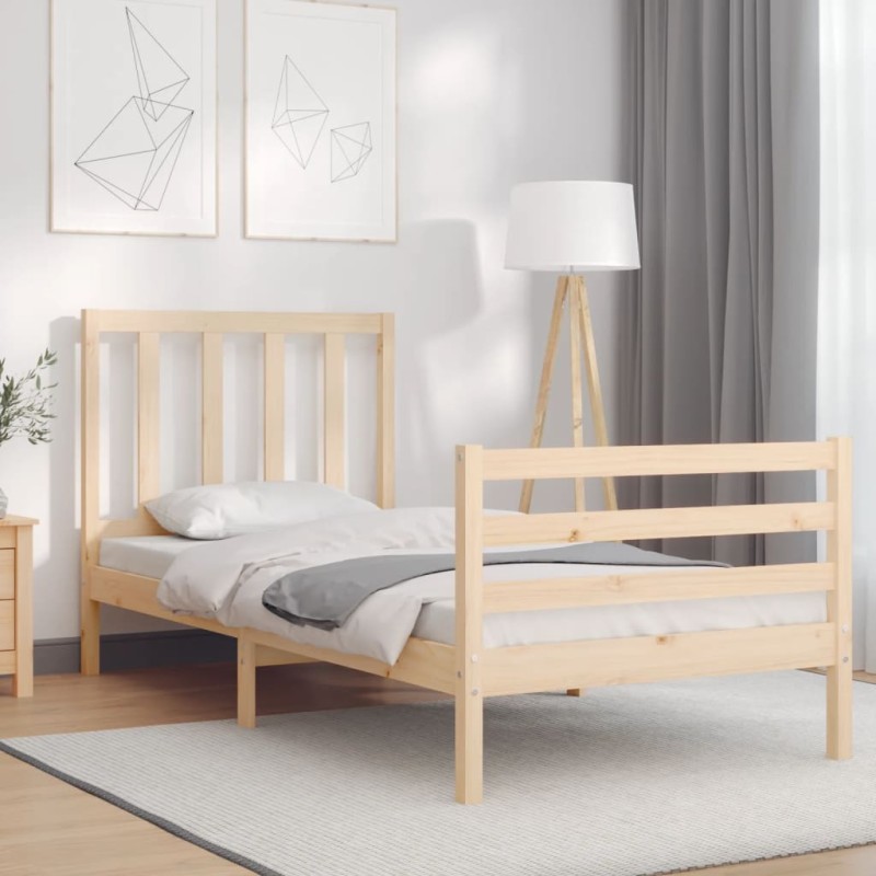 vidaXL Estructura de cama individual con cabecero madera maciza vidaXL Estructura de cama individual con cabecero madera maciza