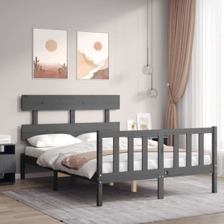 vidaXL Estructura cama de matrimonio con cabecero madera maciza gris