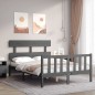 vidaXL Estructura cama de matrimonio con cabecero madera maciza gris