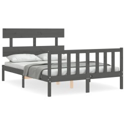 vidaXL Estructura cama de matrimonio con cabecero madera maciza gris