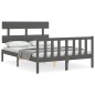 vidaXL Estructura cama de matrimonio con cabecero madera maciza gris