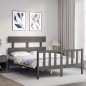 vidaXL Estructura cama de matrimonio con cabecero madera maciza gris