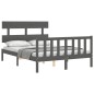 vidaXL Estructura cama de matrimonio con cabecero madera maciza gris