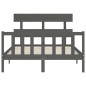 vidaXL Estructura cama de matrimonio con cabecero madera maciza gris