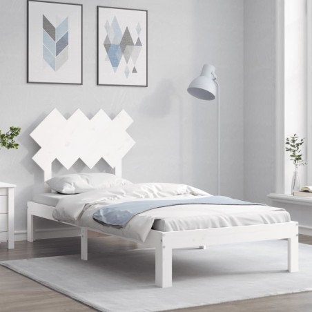 vidaXL Estructura de cama con cabecero madera maciza blanco 90x200 cm