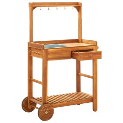 vidaXL Carrito de cocina exterior madera maciza acacia 92x43,5x141,5cm