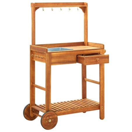 vidaXL Carrito de cocina exterior madera maciza acacia 92x43,5x141,5cm