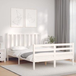 vidaXL Estructura de cama con cabecero madera maciza blanco 140x190 cm