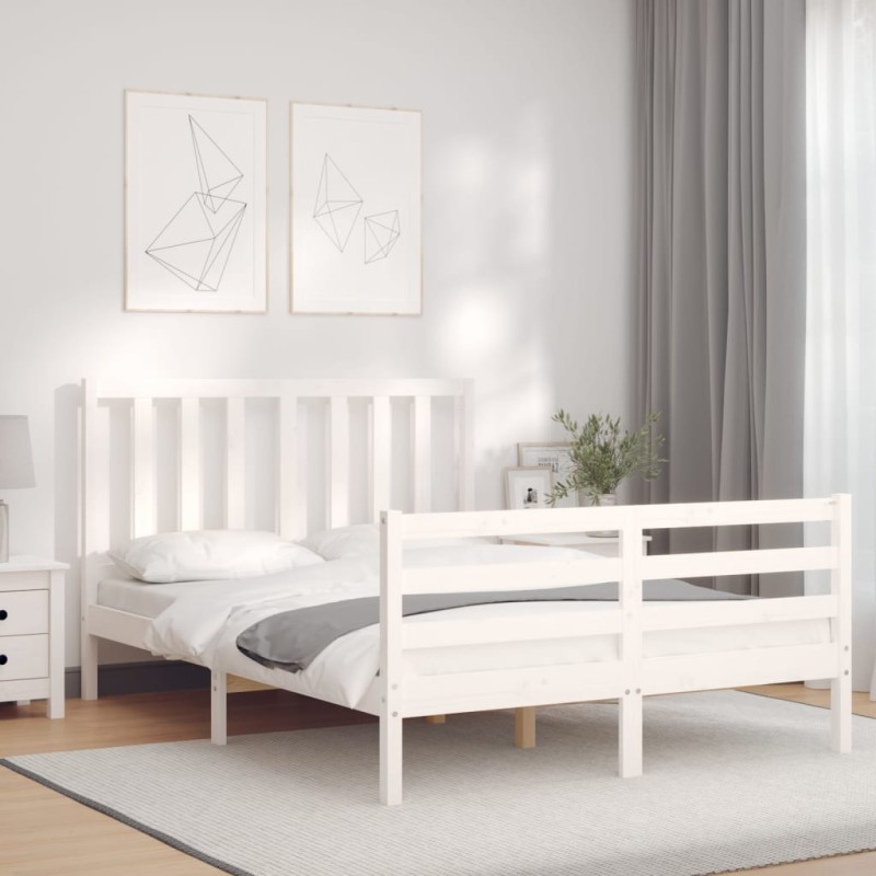 vidaXL Estructura de cama con cabecero madera maciza blanco 140x190 cm
