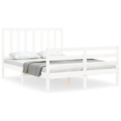 vidaXL Estructura de cama con cabecero madera maciza blanco 140x190 cm