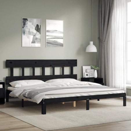 vidaXL Estructura de cama con cabecero madera maciza negro 200x200 cm