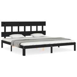 vidaXL Estructura de cama con cabecero madera maciza negro 200x200 cm
