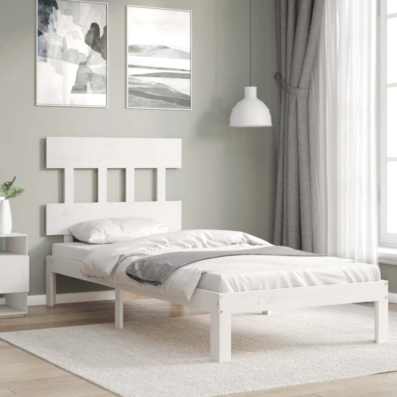 vidaXL Estructura de cama con cabecero madera maciza blanco 100x200 cm vidaXL Estructura de cama con cabecero madera maciza blanco 100x200 cm