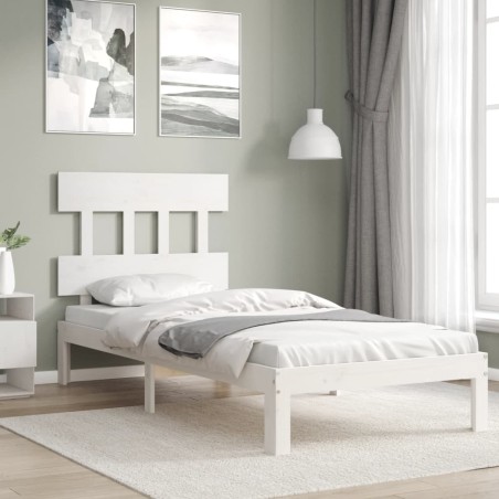 vidaXL Estructura de cama con cabecero madera maciza blanco 100x200 cm