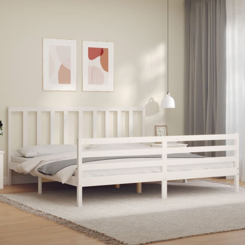 vidaXL Estructura de cama con cabecero madera maciza blanco 200x200 cm vidaXL Estructura de cama con cabecero madera maciza blanco 200x200 cm