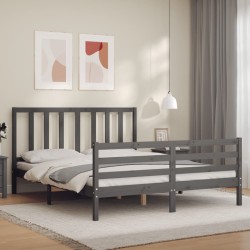 vidaXL Estructura de cama con cabecero madera maciza gris 160x200 cm