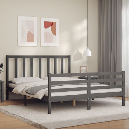 vidaXL Estructura de cama con cabecero madera maciza gris 160x200 cm