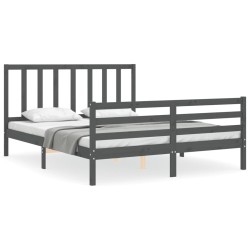 vidaXL Estructura de cama con cabecero madera maciza gris 160x200 cm