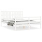 vidaXL Estructura de cama matrimonio con cabecero madera maciza blanco vidaXL Estructura de cama matrimonio con cabecero madera maciza blanco