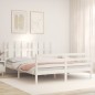 vidaXL Estructura de cama matrimonio con cabecero madera maciza blanco vidaXL Estructura de cama matrimonio con cabecero madera maciza blanco
