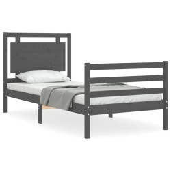 vidaXL Estructura de cama con cabecero madera maciza gris 90x200 cm