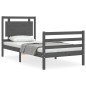 vidaXL Estructura de cama con cabecero madera maciza gris 90x200 cm